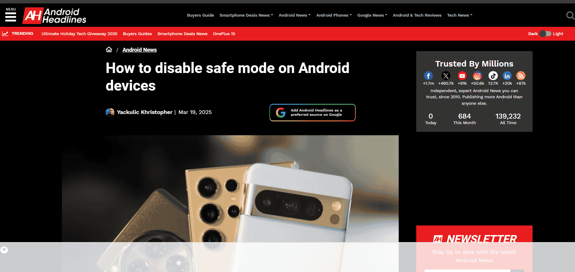 Guest post example: How to disable safe mode on Android devices published on androidheadlines.com - Technology guest posting service with dofollow backlink and editorial placement