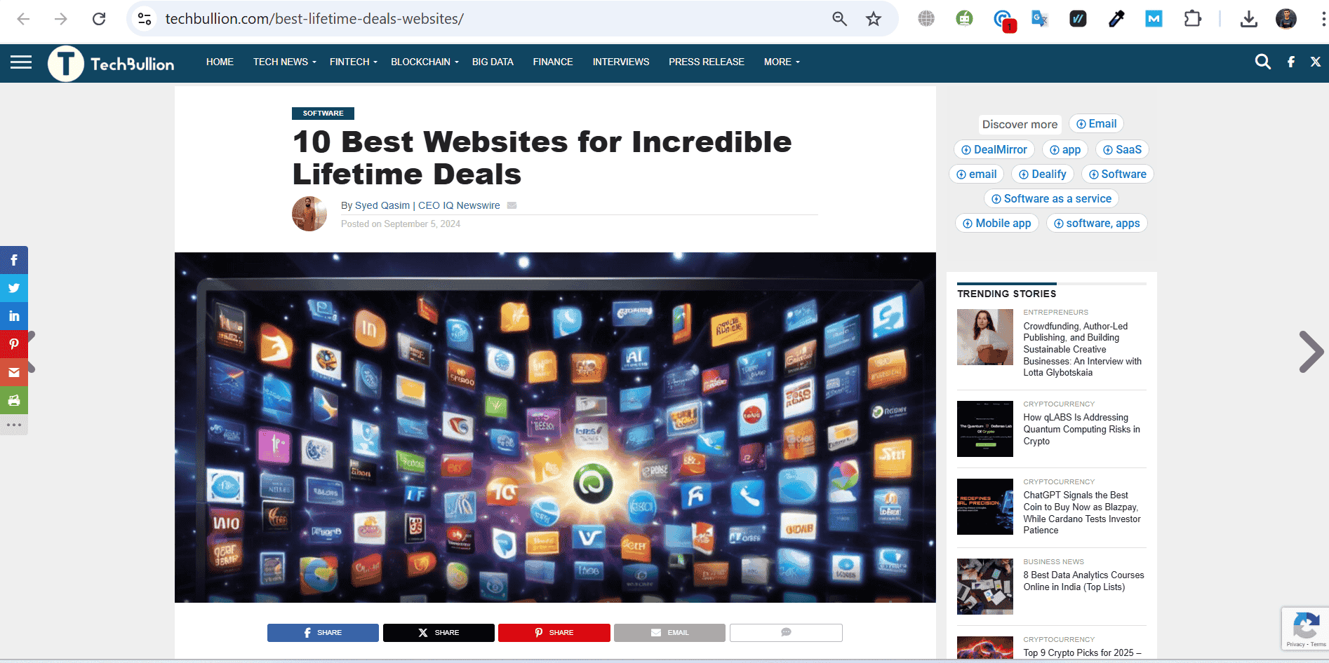 Guest post example: 10 Best Websites for Incredible Lifetime Deals published on techbullion.com - Software guest posting service with dofollow backlink and editorial placement
